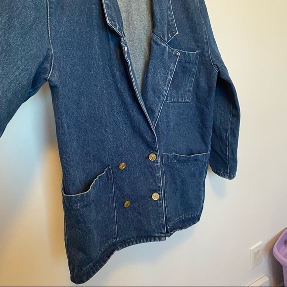 VINTAGE Nevada Denim Jacket Medium Blue Collar Jean Jacket Button Up - Picture 11 of 12